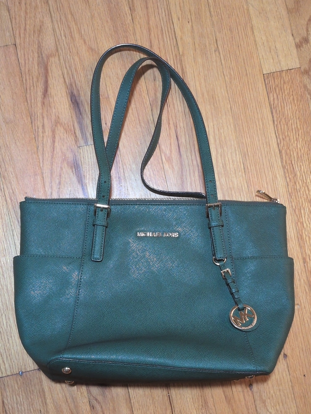 Michael Kors Teal women's Saffiano Leather Zip-Top Tote